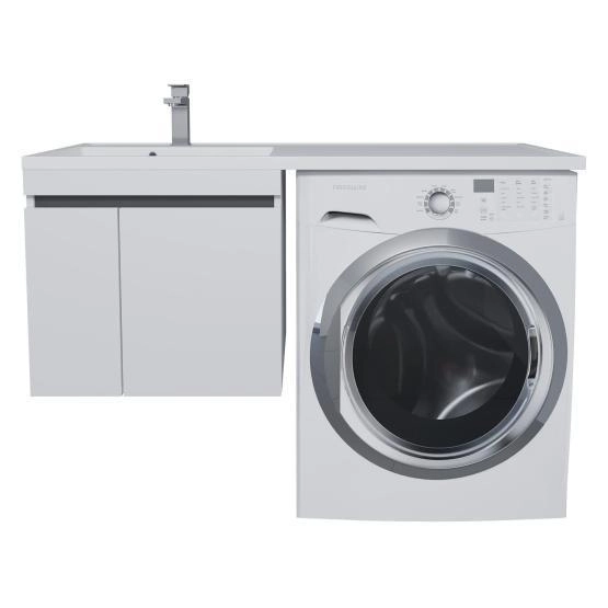 Тумба под стиральную машину с раковиной Uperwood Magenta 60/120 см, подвесная, белый матовый/графит, с дверцами, левая