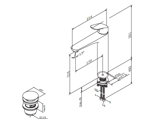 Смеситель для раковины Am.Pm Like F8092200 с донным клапаном,хром