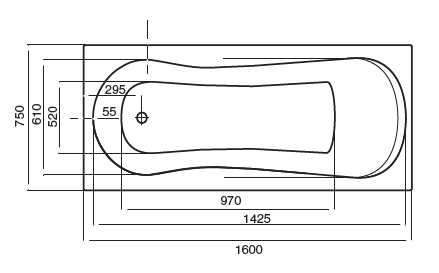 Ванна Roca Uno ZRU9302869 1600x750x500 прямоугольная