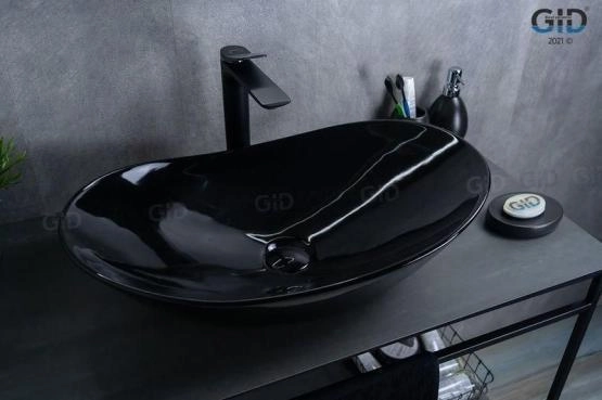 Раковина Gid BL9811 61x37 на столешницу черная глянцевая
