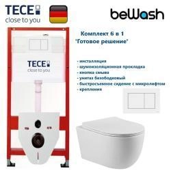 КОМПЛЕКТ TECE + beWash: 9400413 Инсталляция для подвесного унитаза TECE + BeWash Bogen Унитаз подвесной безободковый с сиденьем микролифт белый глянец 88313201 + 2111DP