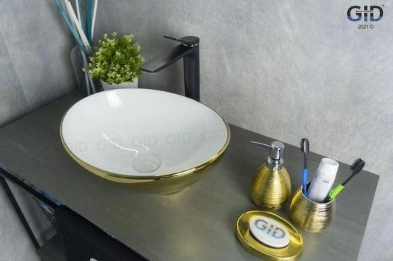 Раковина Gid Nc999 41x34 на столешницу белый/золото