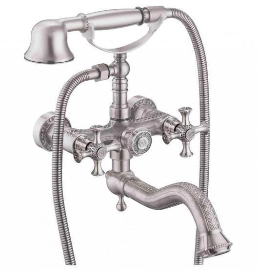 Смеситель для ванны ZORG Antic (A 7000W-SL) с душем серебро