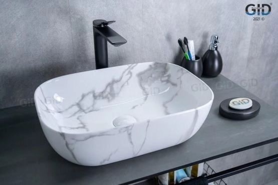 Раковина Gid Mnc333C 46x33 на столешницу камень глянцевая