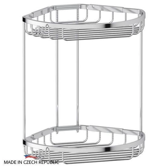 Полочка-решетка FBS Ryna RYN 026 с крючками угловая 2-х ярусная 26/26 cm хром