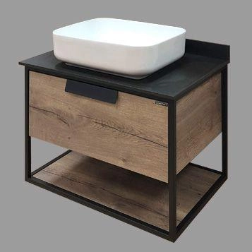 Тумба с раковиной Comforty Кёльн-75 дуб темный с черной столешницей