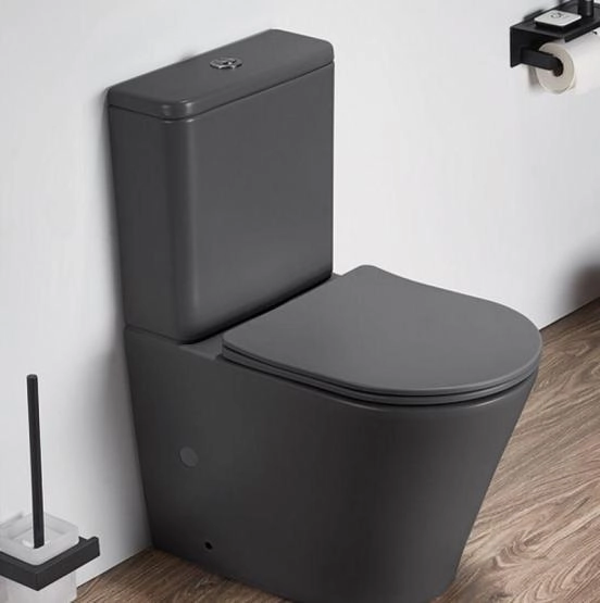 Унитаз Ceramalux 2179XMDH напольный безбодковый с бачком ( GEBERIT ) сиденье микролифт серый матовый, 618x380x825