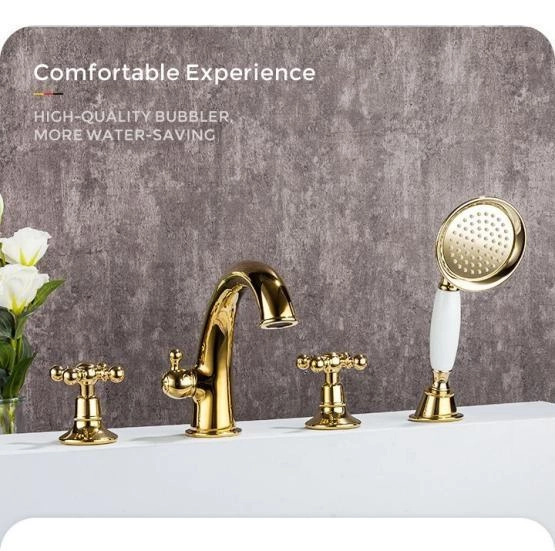 Смеситель Gappo G1189-6 на борт ванны 4 отверстия, золото