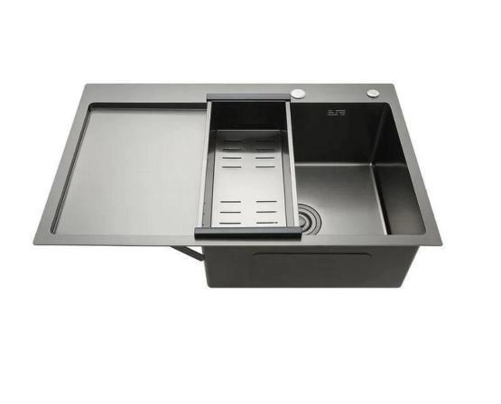 Кухонная мойка Gappo GS7850-6R 780x500x215mm 0.8мм с коландером Черный чаша справа