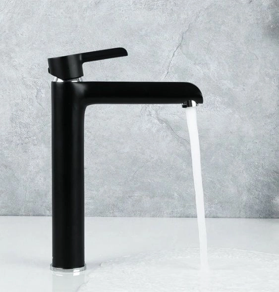 Смеситель для раковины Gappo G1003-16 высокий чёрный/хром