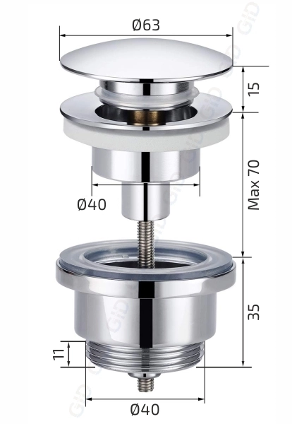 Донный клапан Gid G-36CH универсальный хром