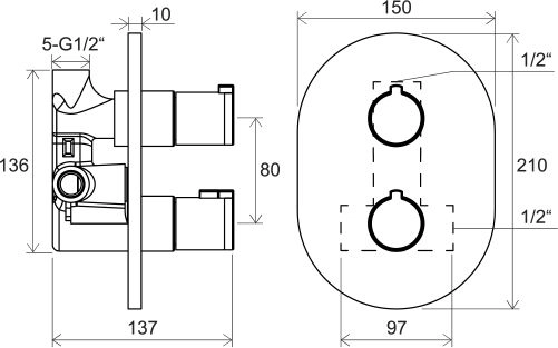 Смеситель для душа Ravak Chrome CR 064.00 скрытого монтажа термостат X070095