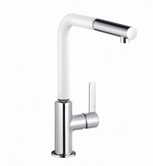 Смеситель Kludi L-Ine 408519375 для кухни, с выдвижным изливом, цвет хром-белый матовый