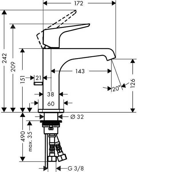 Смеситель для раковины Axor Citterio E 36110000 хром,с донным клапаном