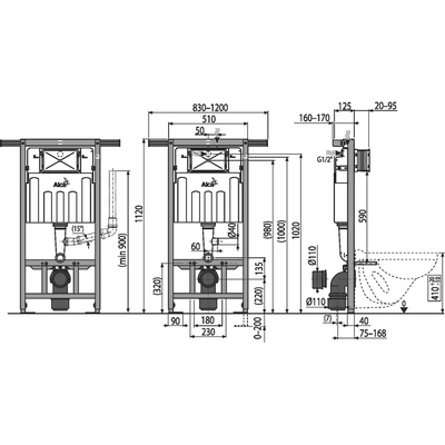 Инсталляция AlcaPlast Jadromodul AM102/1120V с возможностью вентиляции