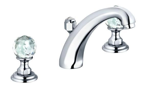 Смеситель Kludi Adlon 5104305G5 для раковины, на 3 отверстия, высокий излив, ручки хрусталь, цвет хром