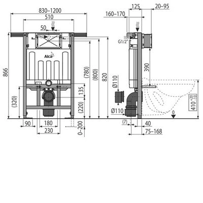 Инсталляция AlcaPlast Jadromodul AM102/850 низкая 86 см для унитазов