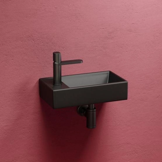 Умывальник подвесной прямоугольный (чаша справа, отверстие под смеситель слева) цвет черный матовый Element 407x217x100