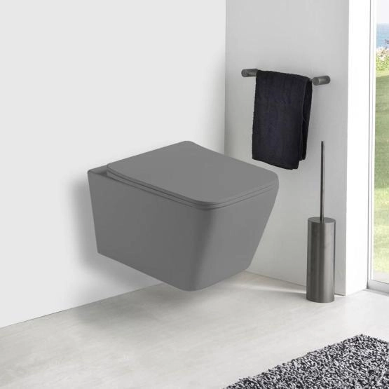 Унитаз подвесной Vincea Q-Line VT1-12MG безободковый, цвет матовый серый, ультратонкое  сиденье soft-close