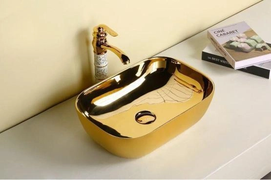 Раковина Cerutti SPA CR0078B накладная, золото, прямоугольная 460х330х135