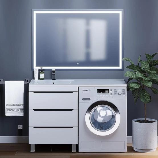 Тумба под стиральную машину Uperwood Tanos 60 см, напольная, белая/графит, 3 ящика