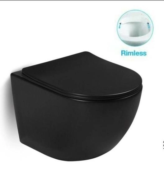 Унитаз подвесной SantiLine SL-5018MB безободковый, черный матовый сиденье микролифт