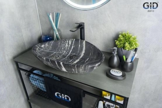 Раковина Gid Mnc206 59x39 на столешницу камень глянцевая
