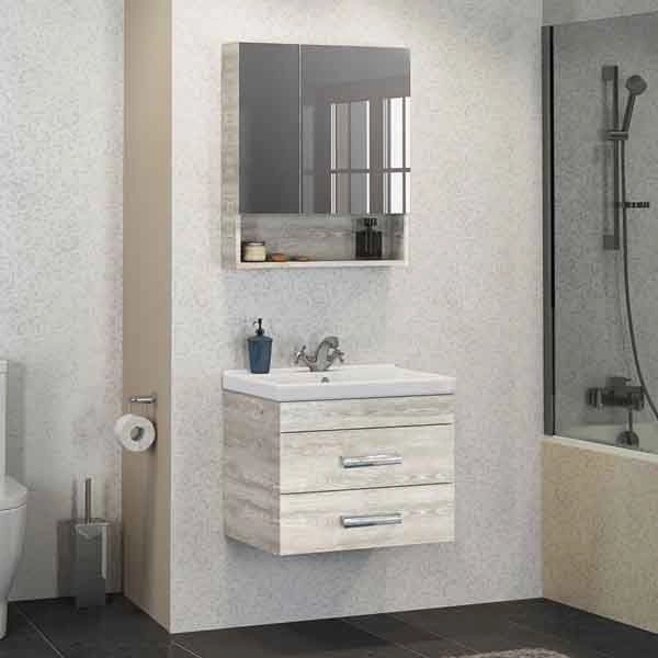 Зеркало шкаф Comforty Никосия-60 дуб белый