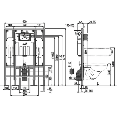 Инсталляция AlcaPlast Solomodul AM101/1300H для людей с ограниченными возможностями