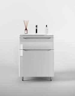 Тумба напольная Style Line Марелла 60 (2 ящ.) Люкс антискрейтч белый глянец, PLUS