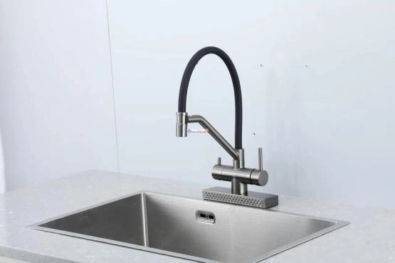 Смеситель для кухни Gappo G4098-9 с водопадом оружейная сталь