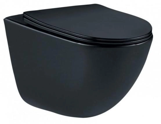 Унитаз подвесной ESBANO LOTUS  с закрытым дном черный матовый безободковый подвесной 500x340x405