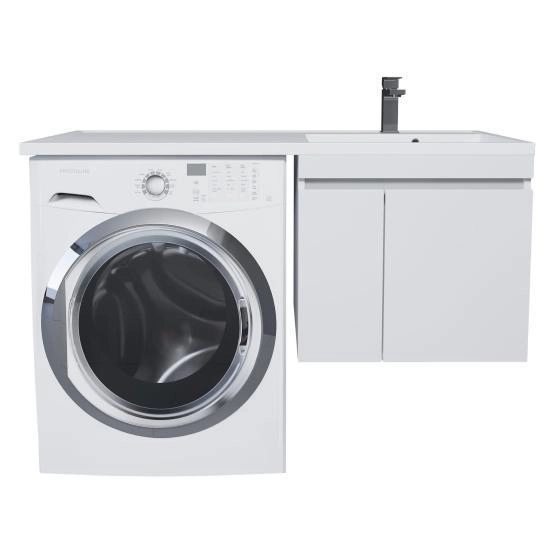 Тумба с раковиной под стиральную машину Uperwood Magenta 120 см, подвесная, белый матовый, с дверцами, правая