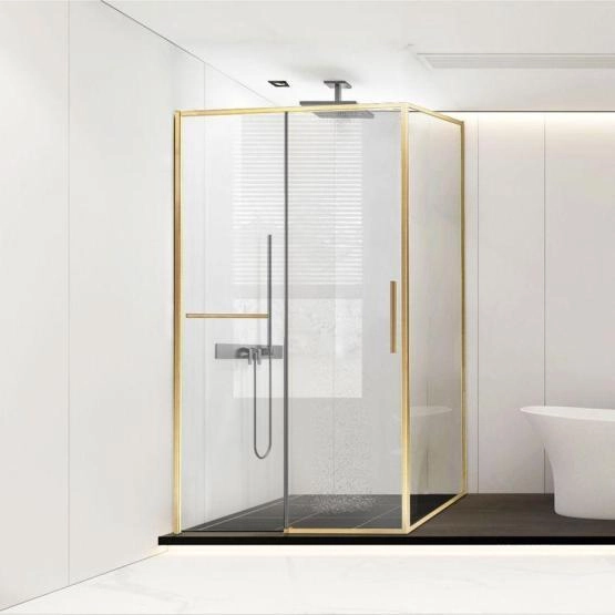 Душевой уголок Vincea Slim Soft VSR-1SS8012CLG, 1200*800, брашированное золото, стекло прозрачное