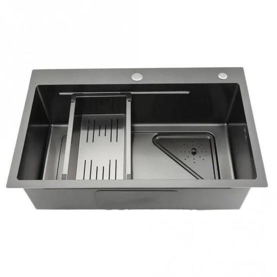 Кухонная мойка Gappo GS7246-6 720x460x215mm 0.8мм с коландером Черный