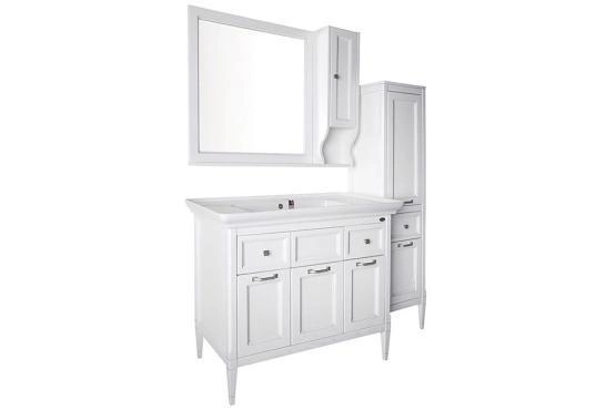 Тумба под раковину ASB-Woodline Гранда 105 Белый (патина серебро)