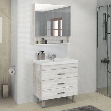 Тумба с раковиной Comforty Никосия-80Н дуб белый