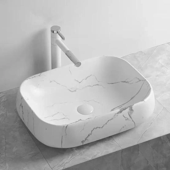 Раковина Cerutti SPA CR0086 MMW2 накладная, мрамор матовый белый, прямоугольная 565х400х145