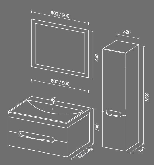 Пенал SANVIT Форма 32 подвесная Белый