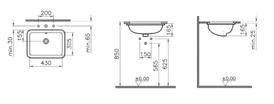 Раковина Vitra S20 5474B003-0618 прямоугольная подстольный монтаж 43 см
