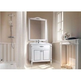 Тумба Belux Империя Н 85 под умывальник Клевер КЕ-850 Белый матовый с серебряной патиной