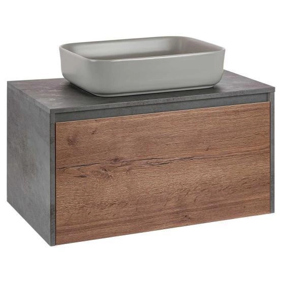 Тумба под раковину Vincea Mesa 800 подвесная, 1 выкатной/1 скрытый ящик soft close, T.Oak + Beton