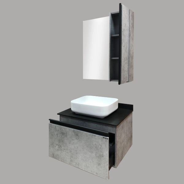 Зеркало шкаф Comforty Эдинбург-75 бетон светлый