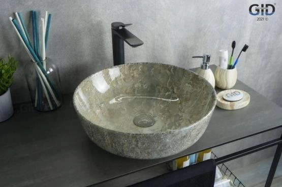 Раковина Gid Mnc498 42x42 на столешницу камень глянцевая