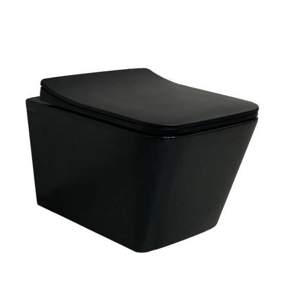 Унитаз Ceramalux NS5170MB безбодковый подвесной черный матовый сиденье микролифт 520x360x350