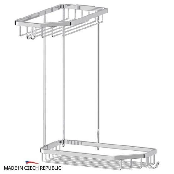 Полочка-решетка FBS Ryna RYN 013 с крючками угловая 2-х ярусная 20/20 cm хром