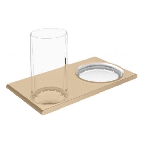 Двойной держатель со стаканом и мыльницей KEUCO Edition 400 11556039000 Матовый/прозрачный/бронза шлифованная
