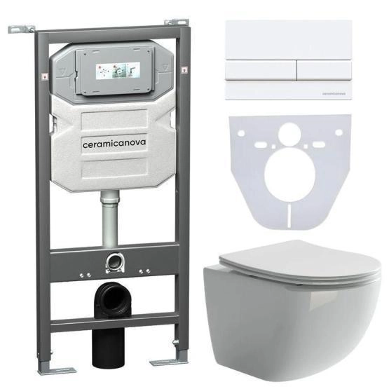 Подвесной унитаз Cubic Rimless, глубокий смыв, с крепежом для полностью скрытого монтажа, ультратонким сидением и крышкой с функцией плавного закрытия