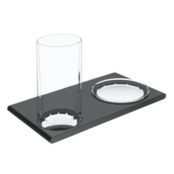 Двойной держатель со стаканом и мыльницей KEUCO Edition 400 11556139000 Матовый/прозрачный/хром черный шлифованный