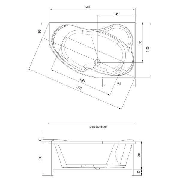 Ванна Aquanet Capri 170x110 без гидромассажа правая